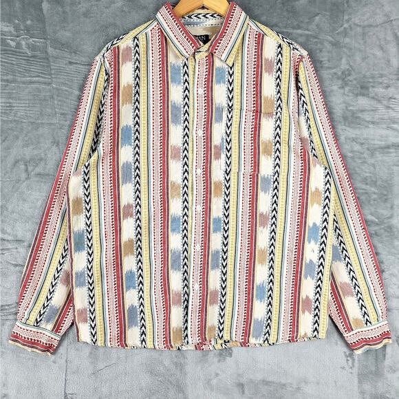 Mens Shirt Large Shacket Western Cowboy Rodeo Retro 3D Textured Stripe Southwest - Picture 1 of 8